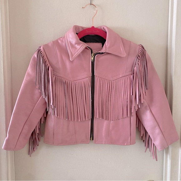 Vintage Other - Vintage Kids’ Branded Garments Pink Fringe Leather Jacket